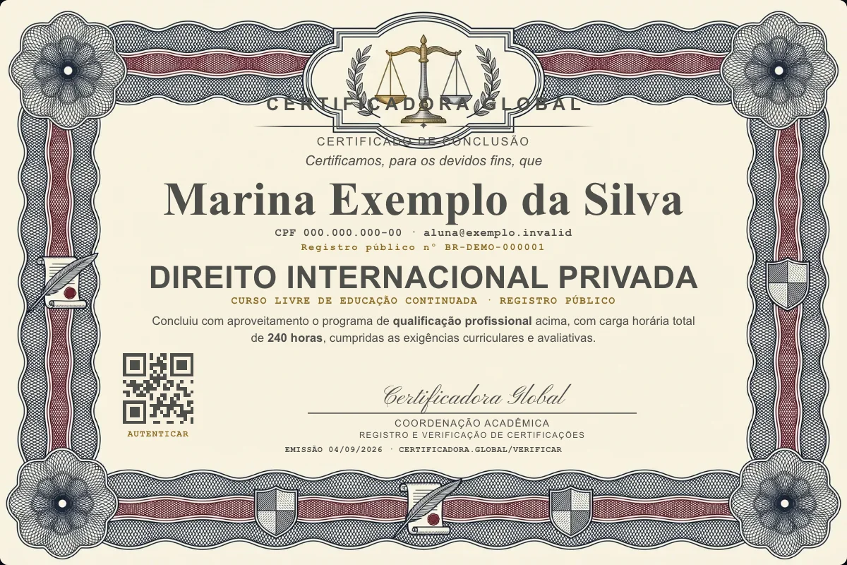 Capa do curso Direito Internacional Privada