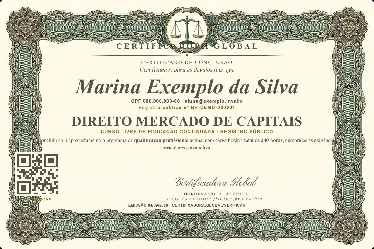 Capa do curso Direito Mercado de Capitais