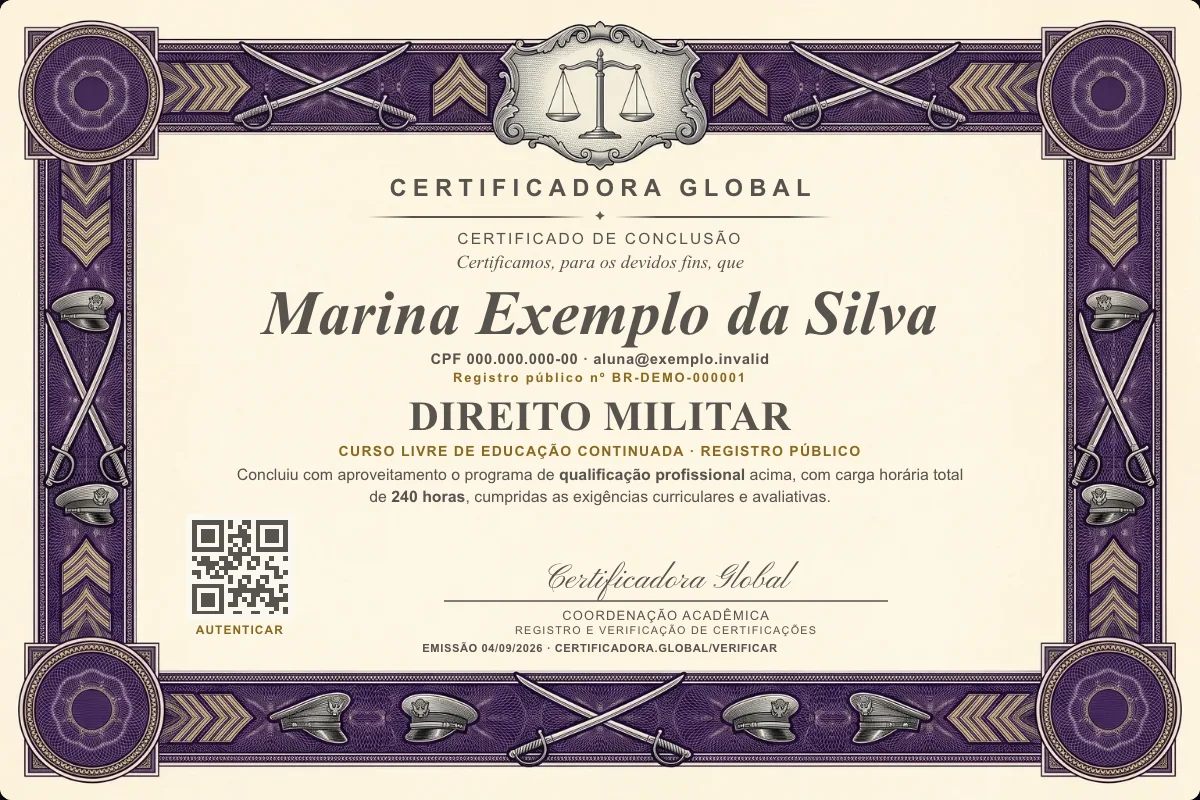 Capa do curso Direito Militar