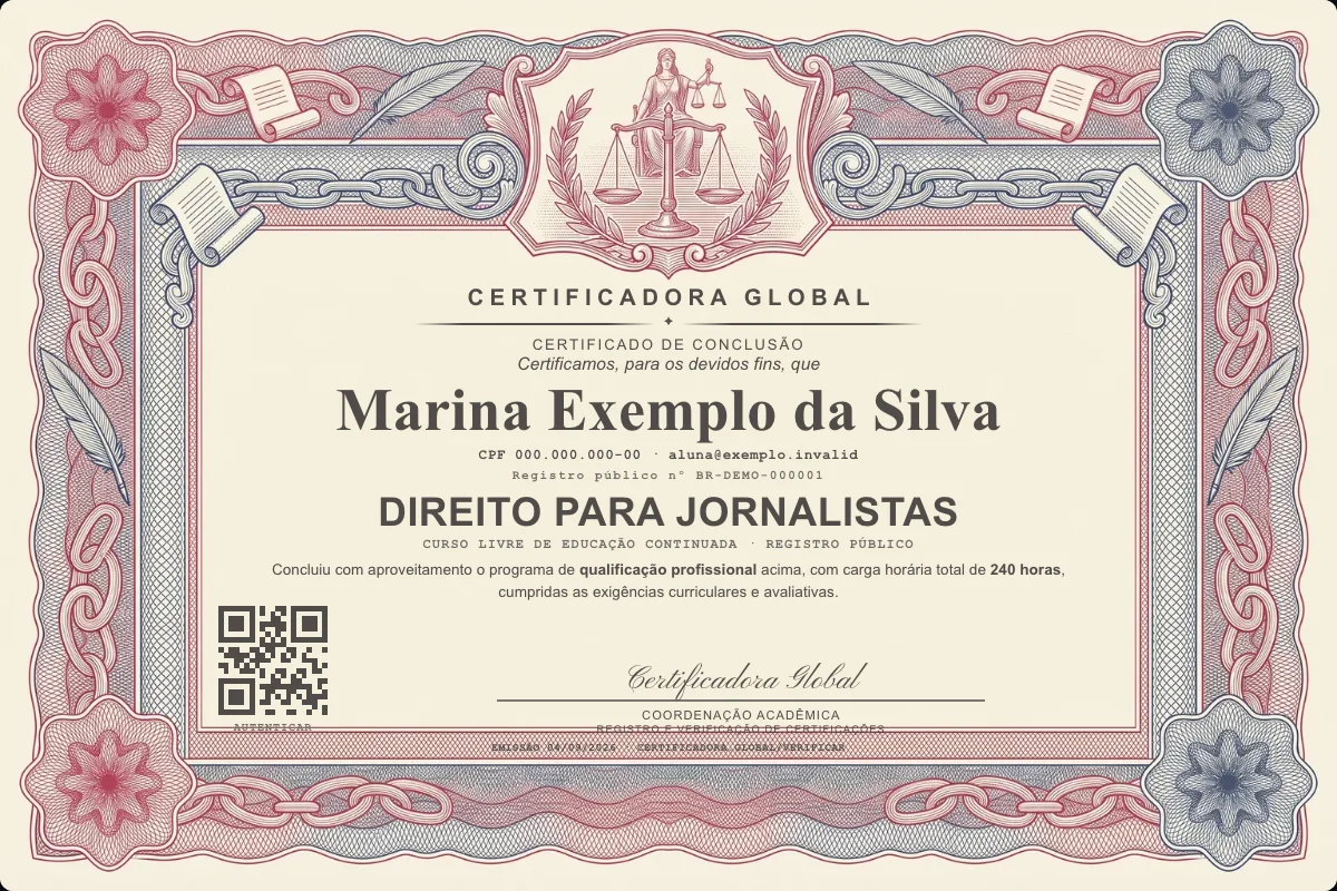 Capa do curso Direito para Jornalistas