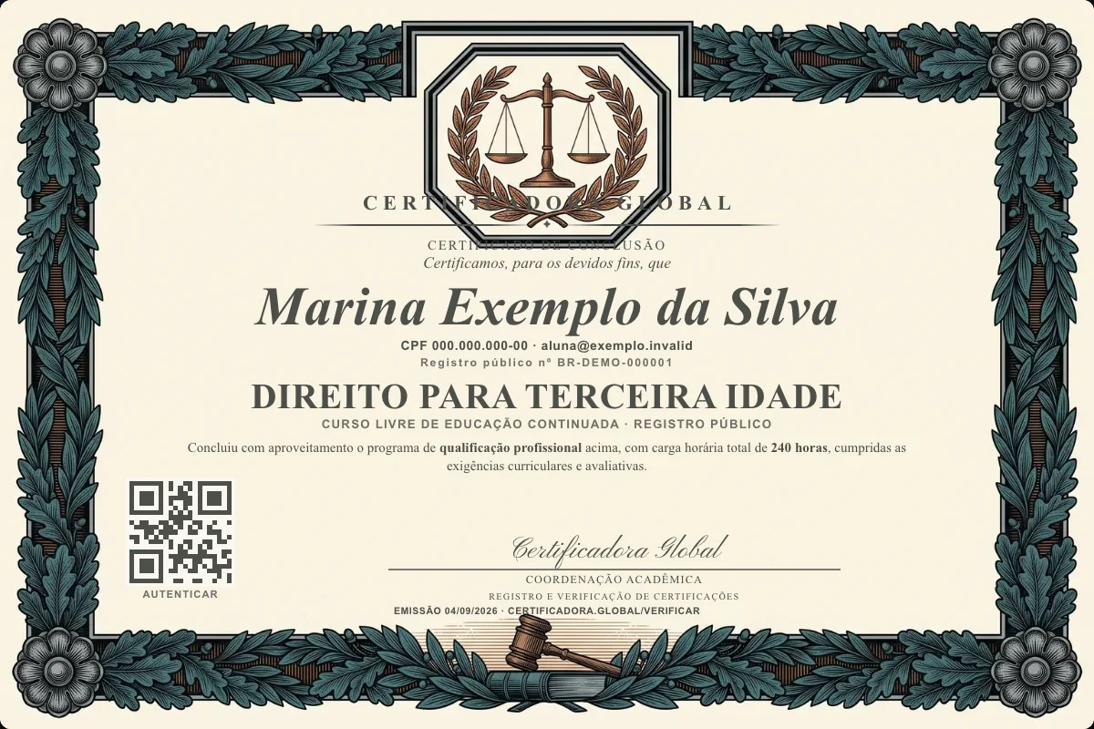 Capa do curso Direito para Terceira Idade
