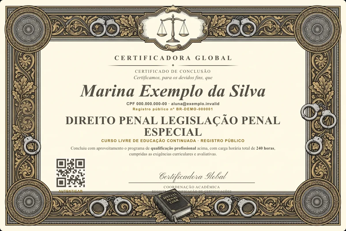 Capa do curso Direito Penal Legislação Penal Especial