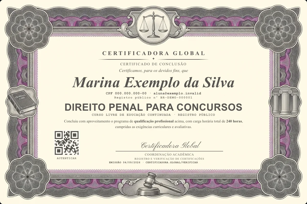 Capa do curso Direito Penal para Concursos