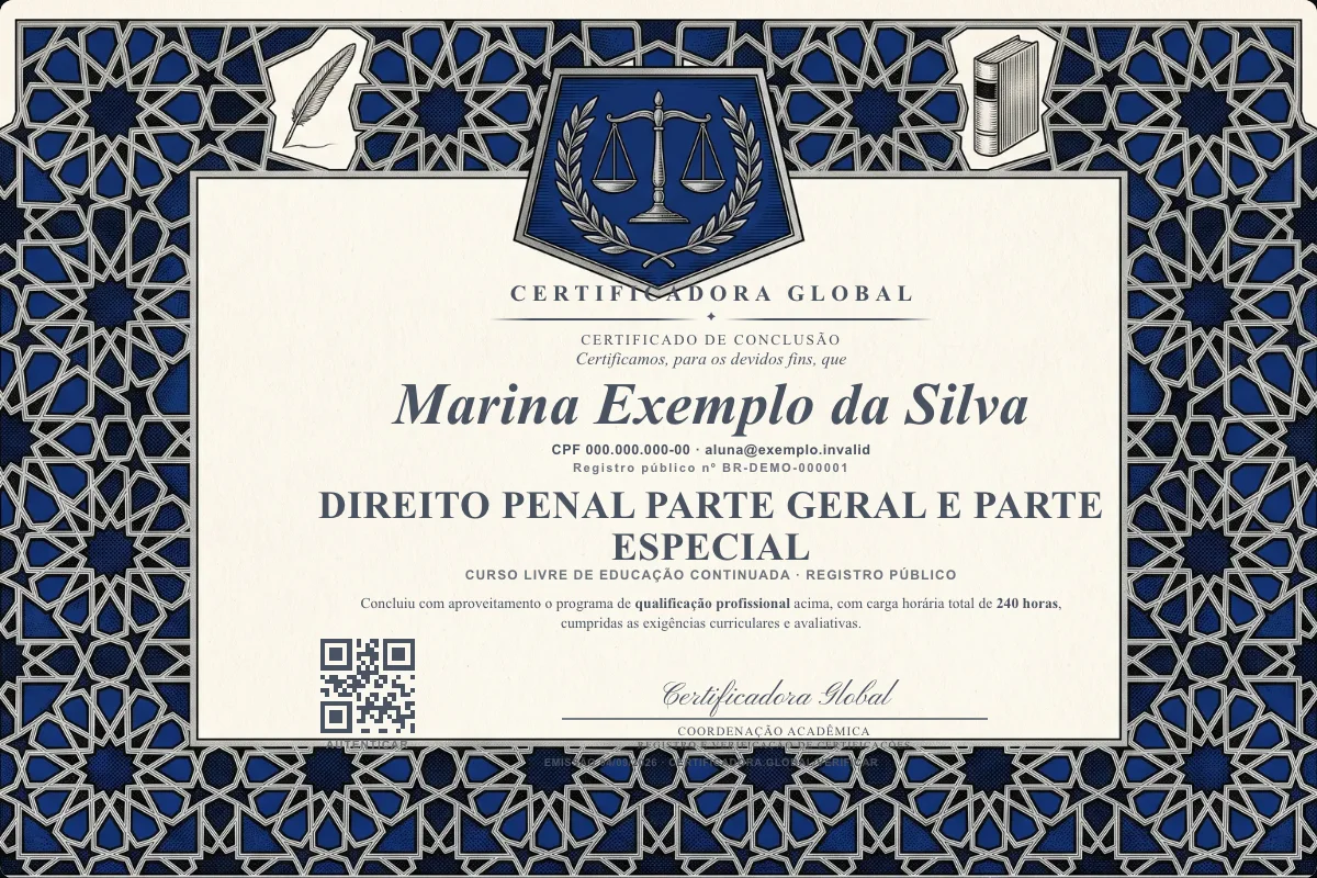 Capa do curso Direito Penal Parte Geral e Parte Especial