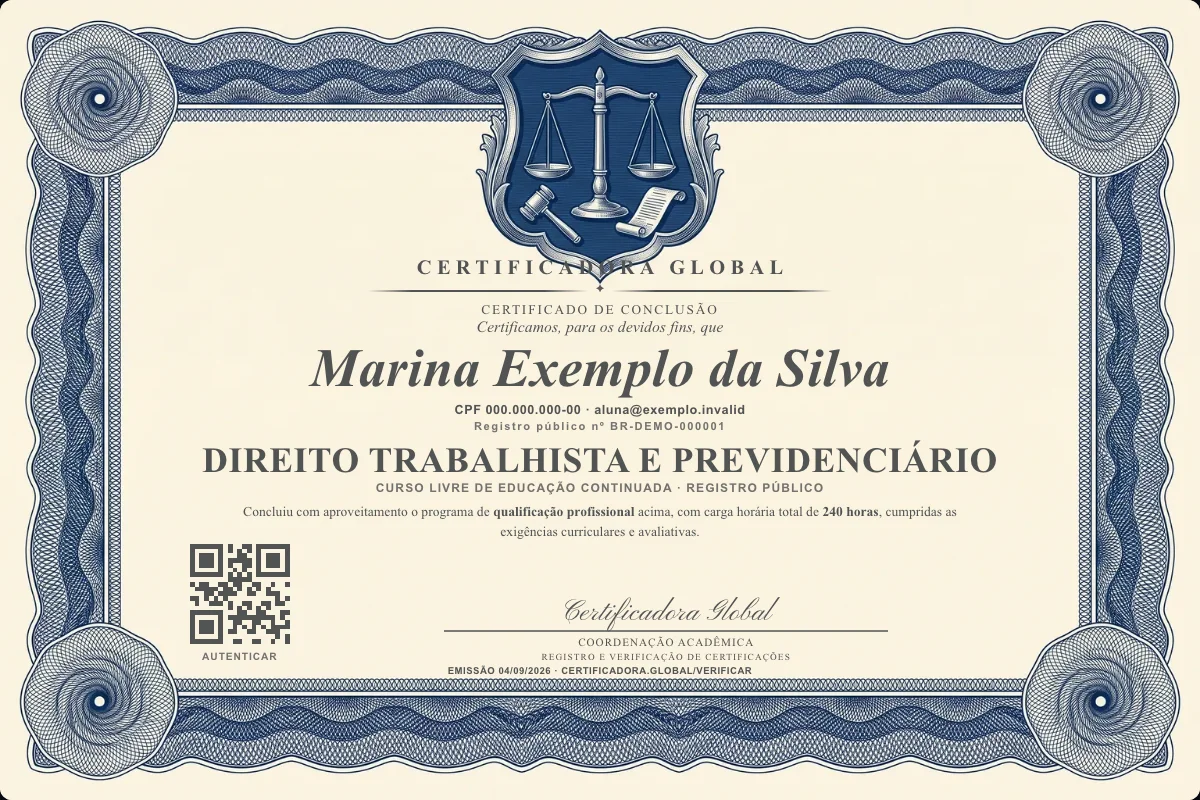 Capa do curso Direito Trabalhista e Previdenciário