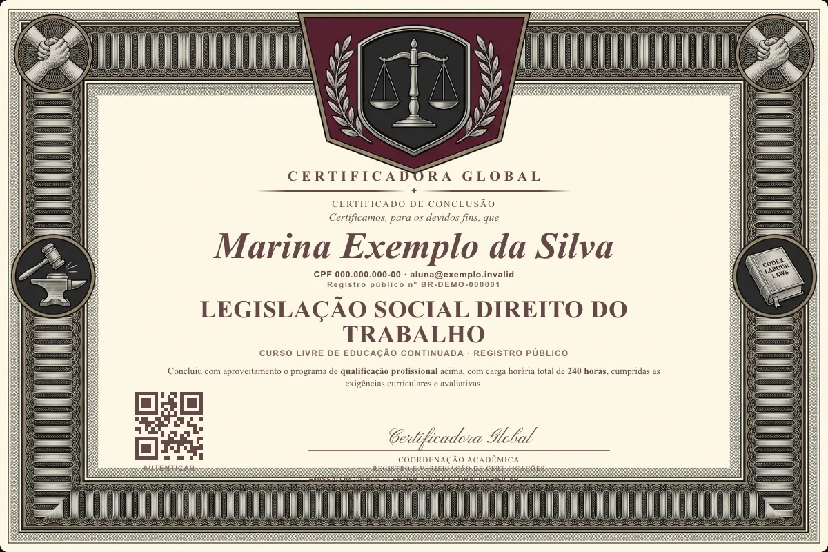 Capa do curso Legislação Social Direito do Trabalho
