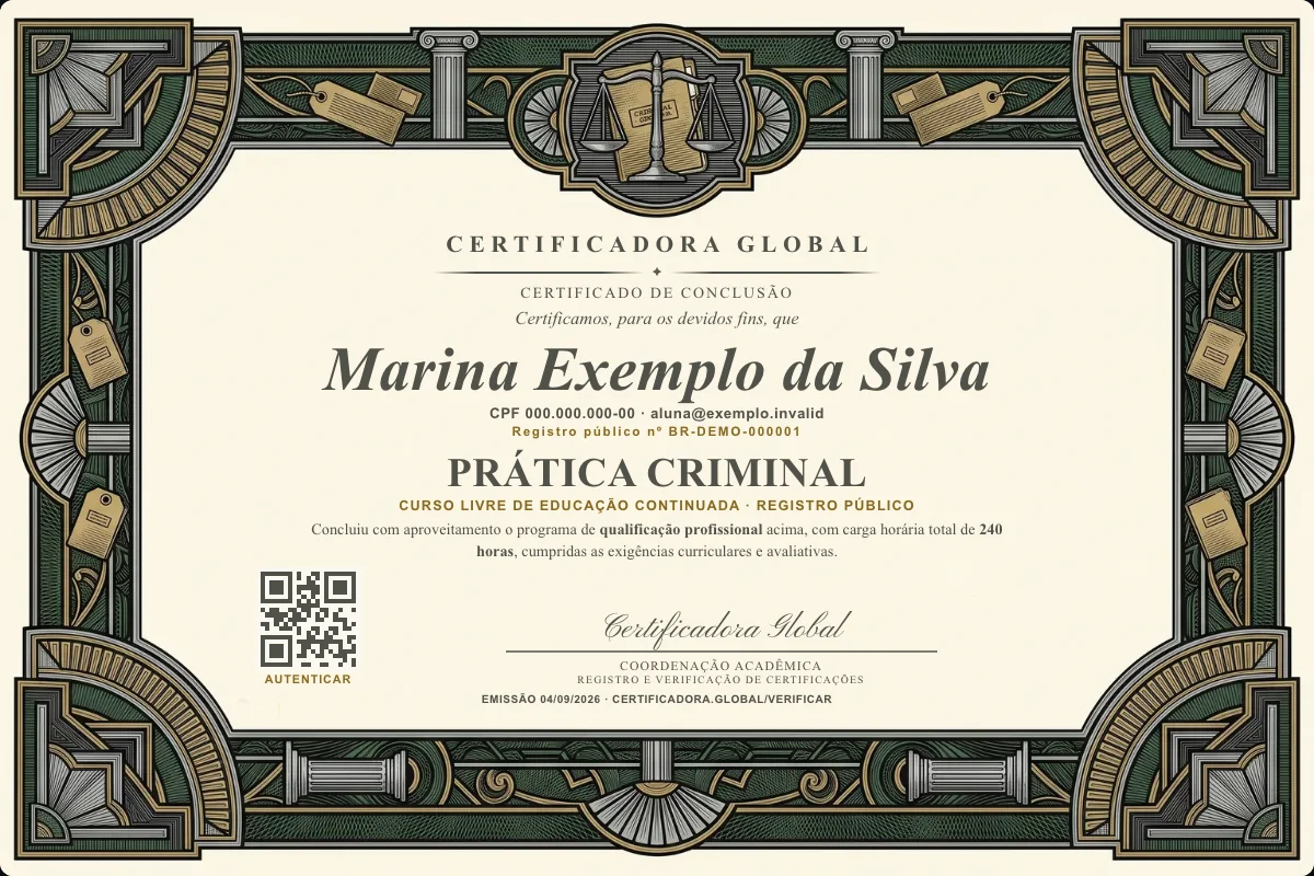 Capa do curso Prática Criminal