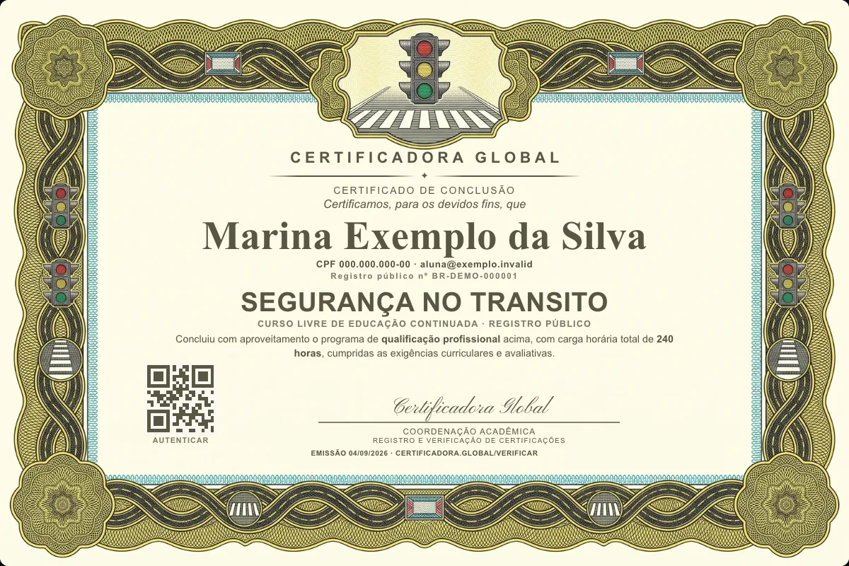 Capa do curso Segurança no Transito