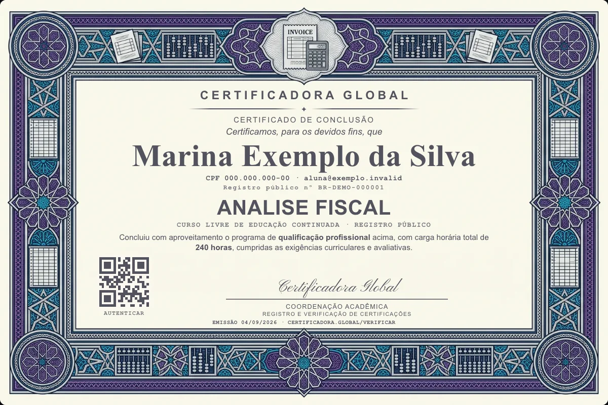 Capa do curso Analise Fiscal