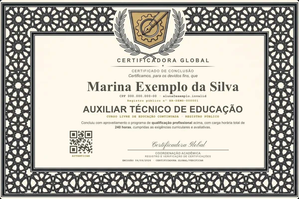 Capa do curso Auxiliar Técnico de Educação
