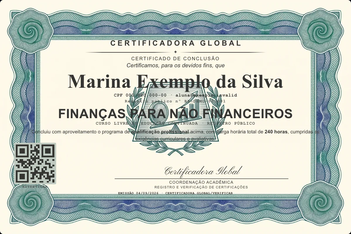 Capa do curso Finanças para Não Financeiros