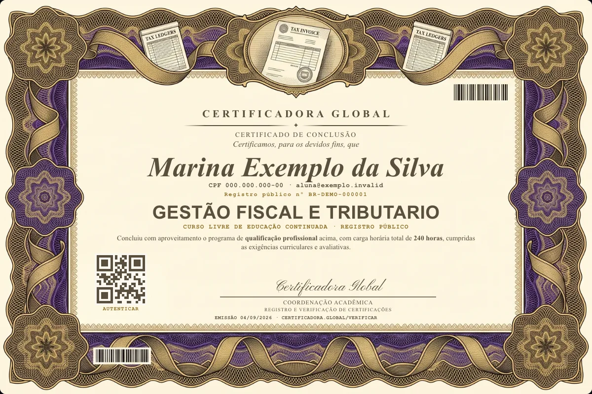 Capa do curso Gestão Fiscal e Tributario