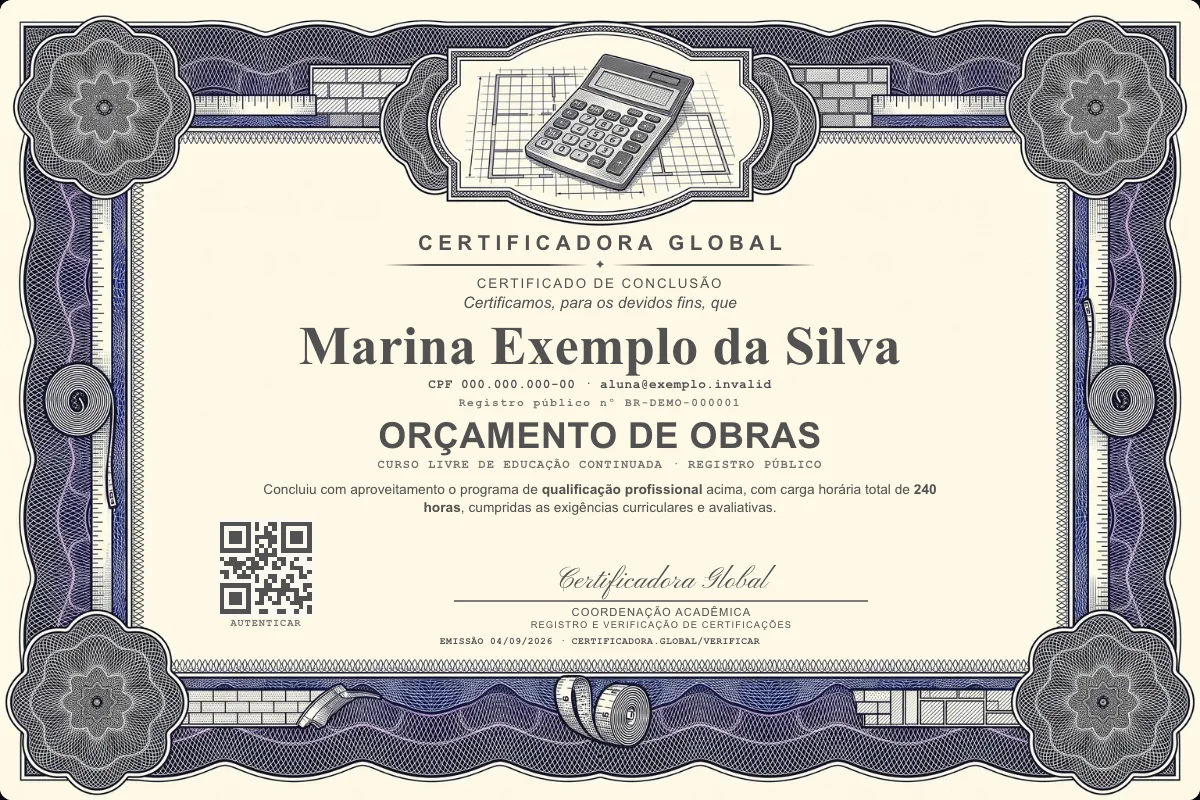 Capa do curso Orçamento de Obras