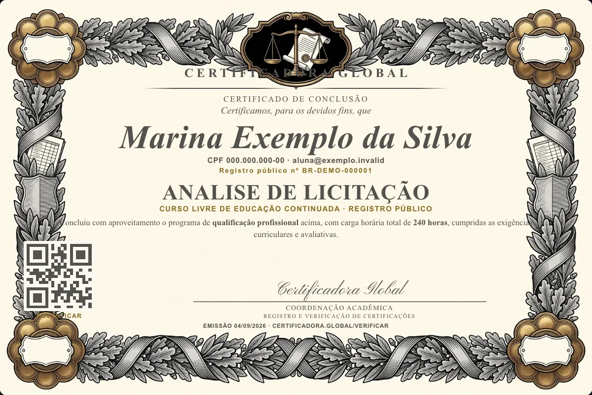 Capa do curso Analise de Licitação