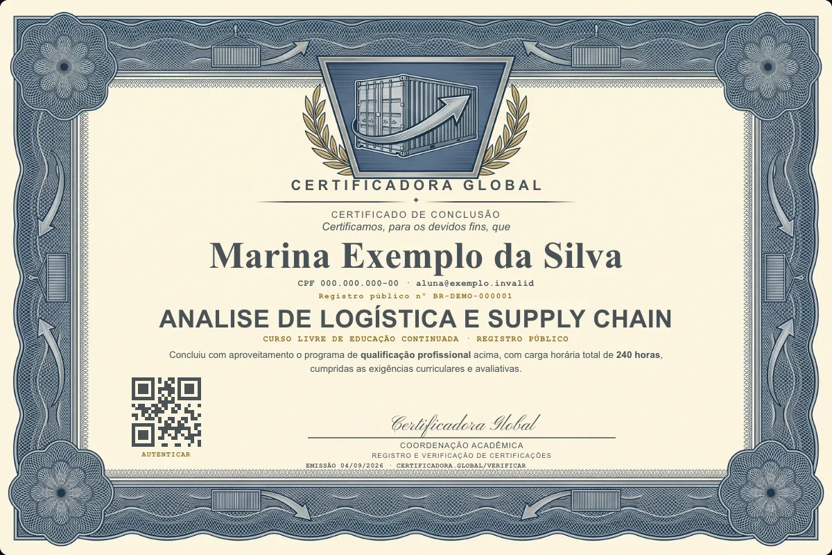 Capa do curso Analise de Logística e Supply Chain