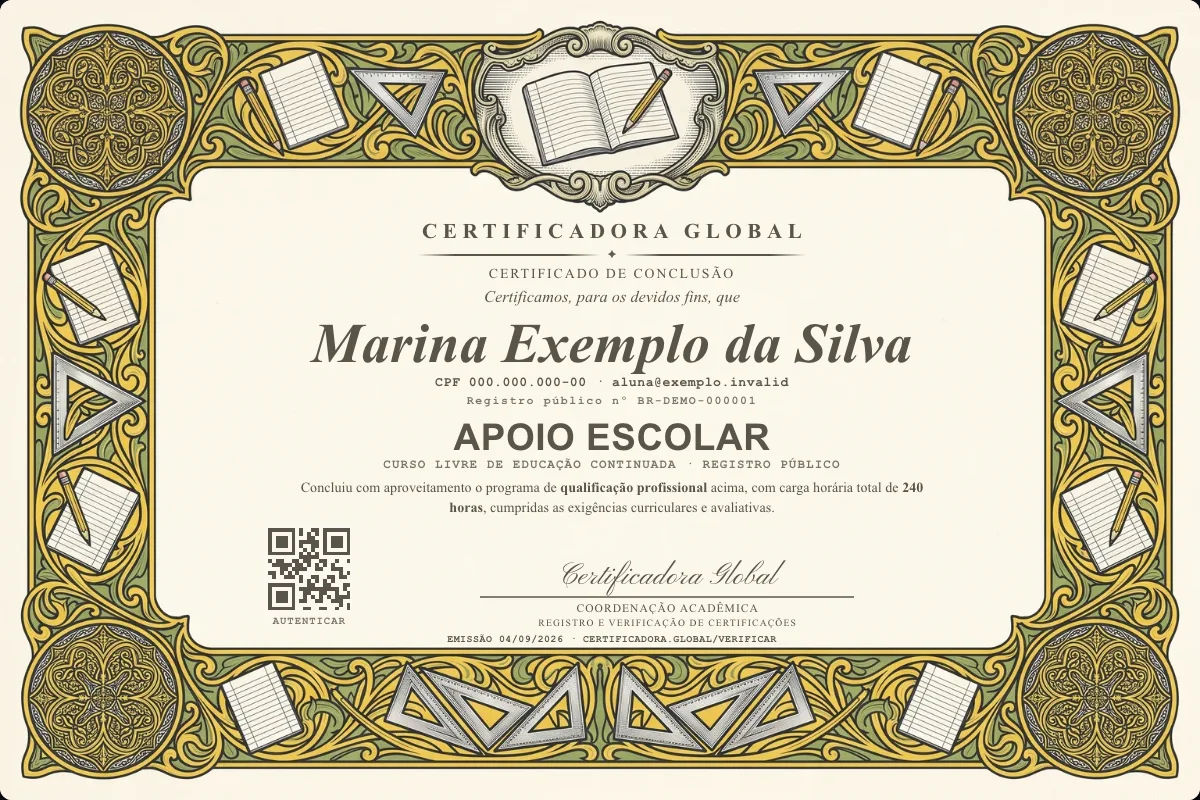 Capa do curso Apoio Escolar