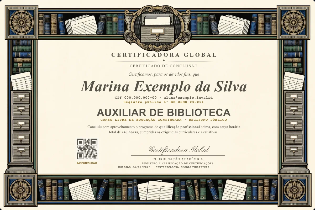 Capa do curso Auxiliar de Biblioteca