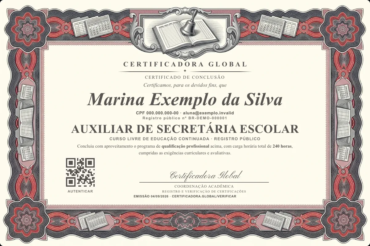 Capa do curso Auxiliar de Secretária Escolar