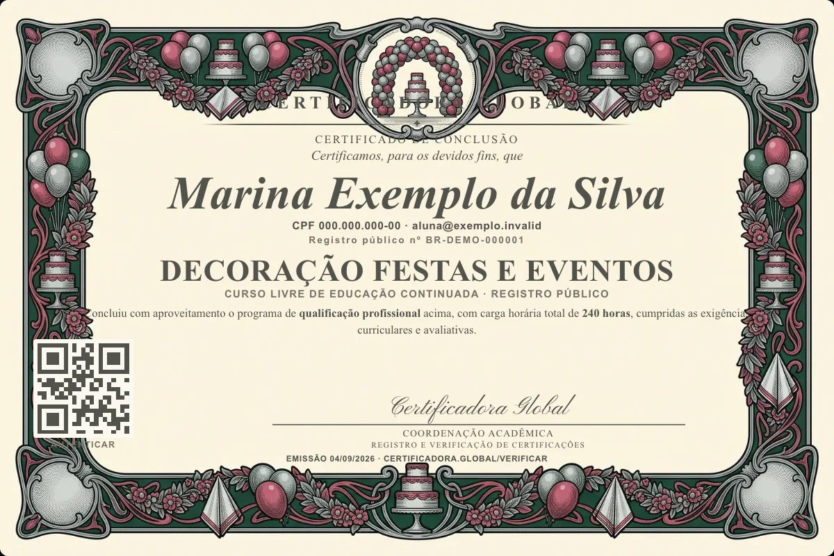 Capa do curso Decoração Festas e Eventos