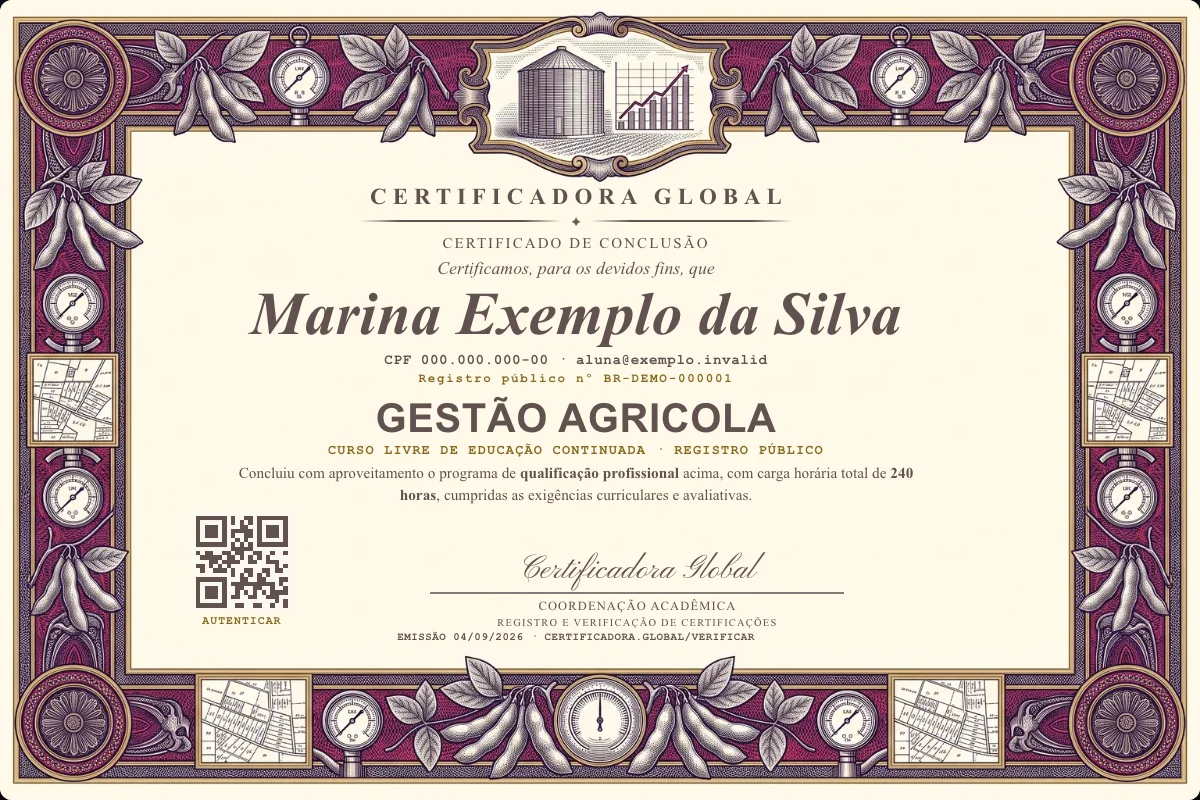 Capa do curso Gestão Agricola