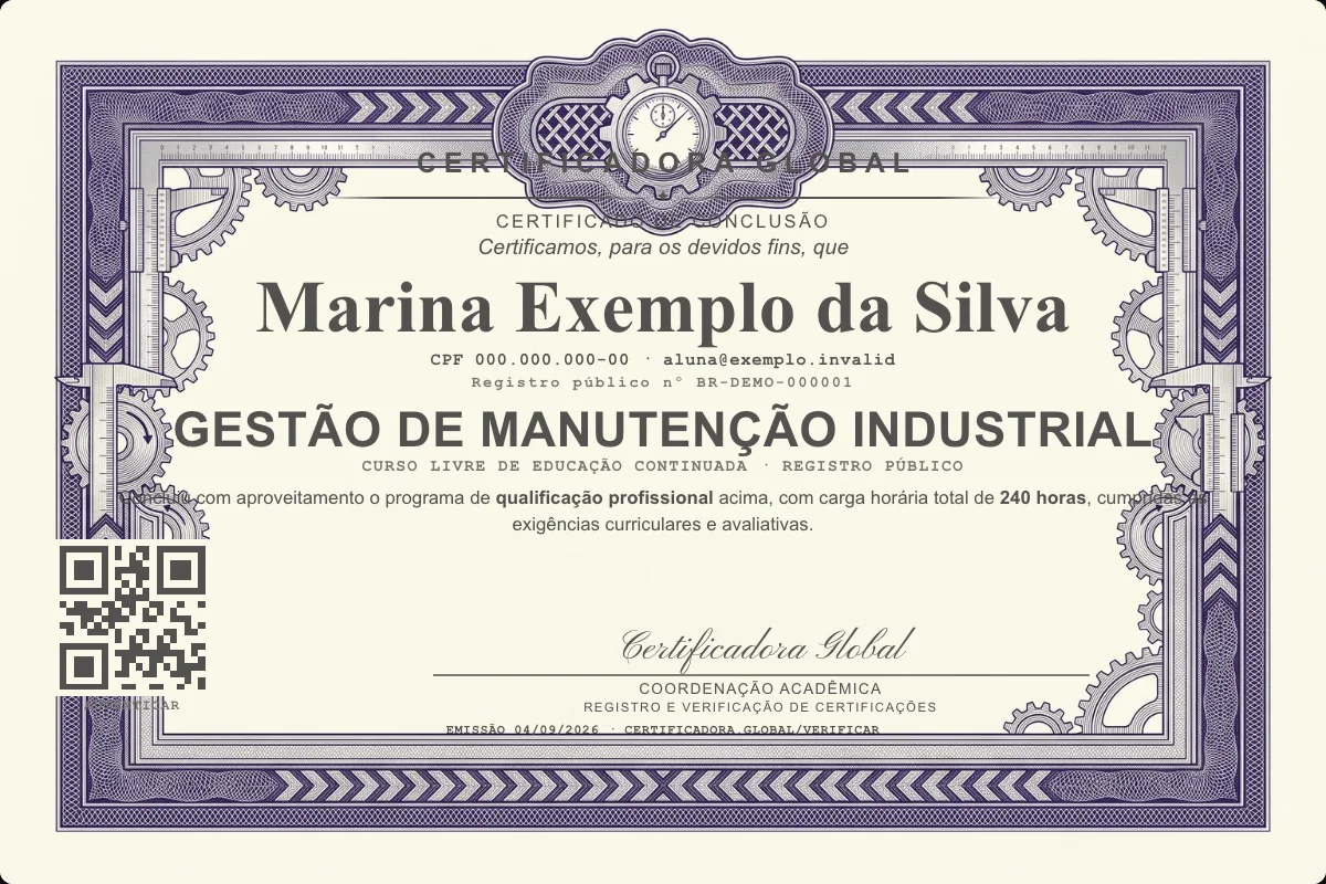 Capa do curso Gestão de Manutenção Industrial
