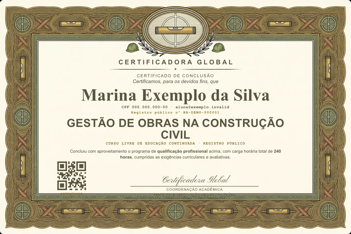 Capa do curso Gestão de Obras na Construção Civil