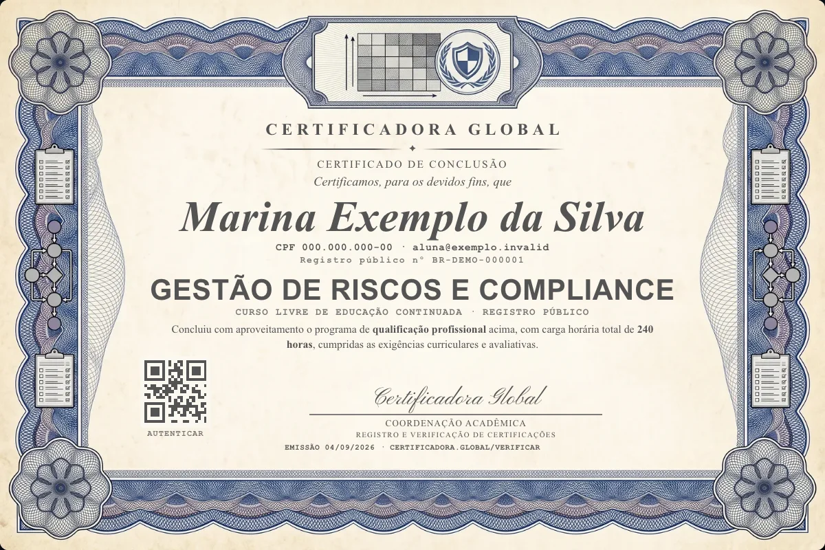 Capa do curso Gestão de Riscos e Compliance