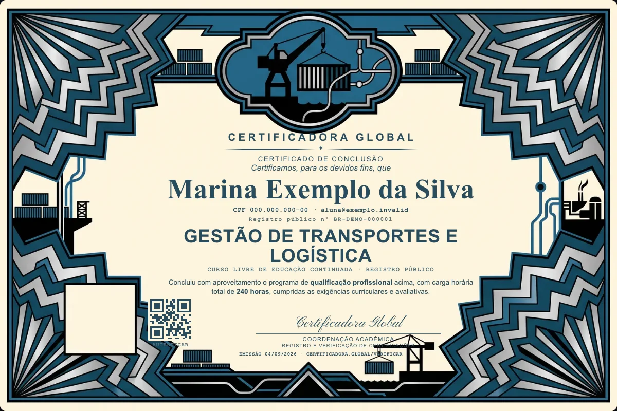 Capa do curso Gestão de Transportes e Logística
