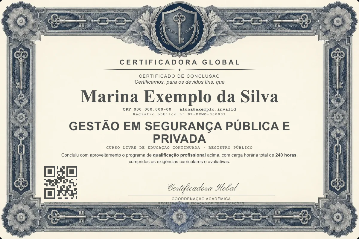 Capa do curso Gestão em Segurança Pública e Privada