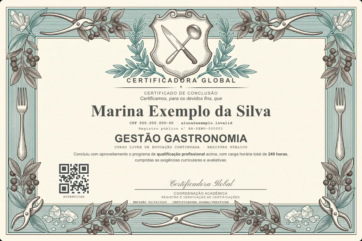 Capa do curso Gestão Gastronomia