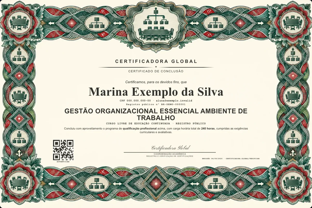 Capa do curso Gestão Organizacional Essencial Ambiente de Trabalho