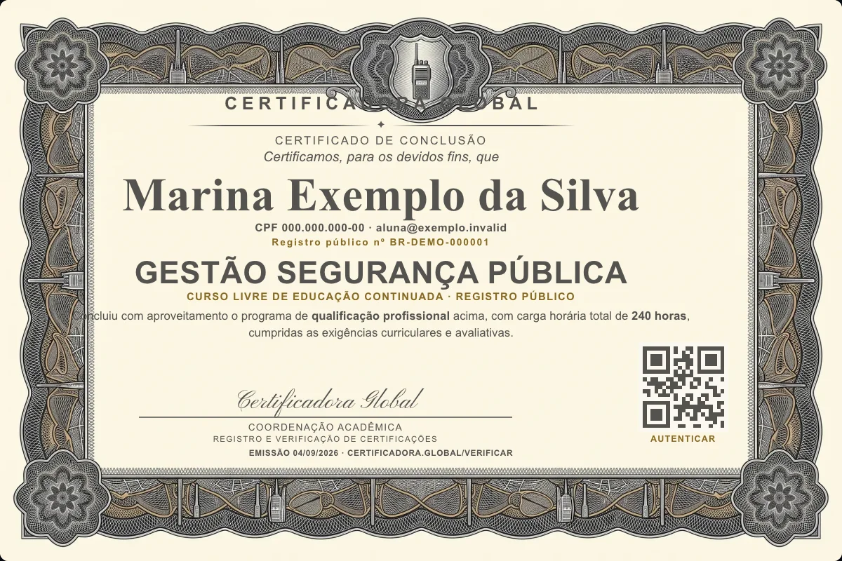 Capa do curso Gestão Segurança Pública