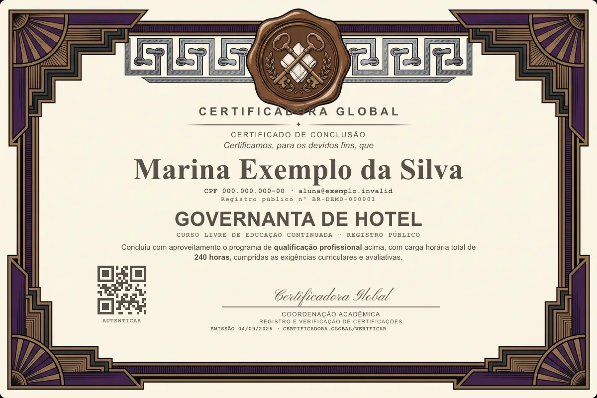 Capa do curso Governanta de Hotel
