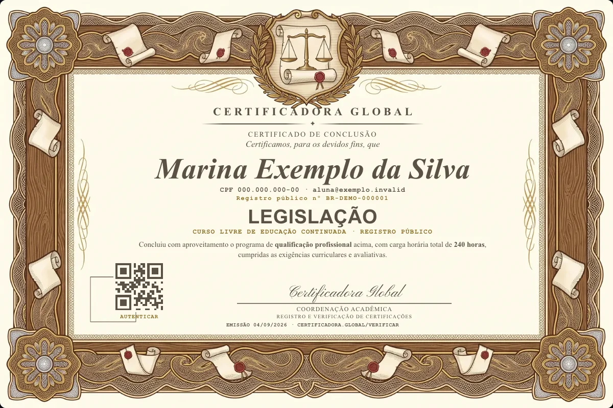 Capa do curso Legislação