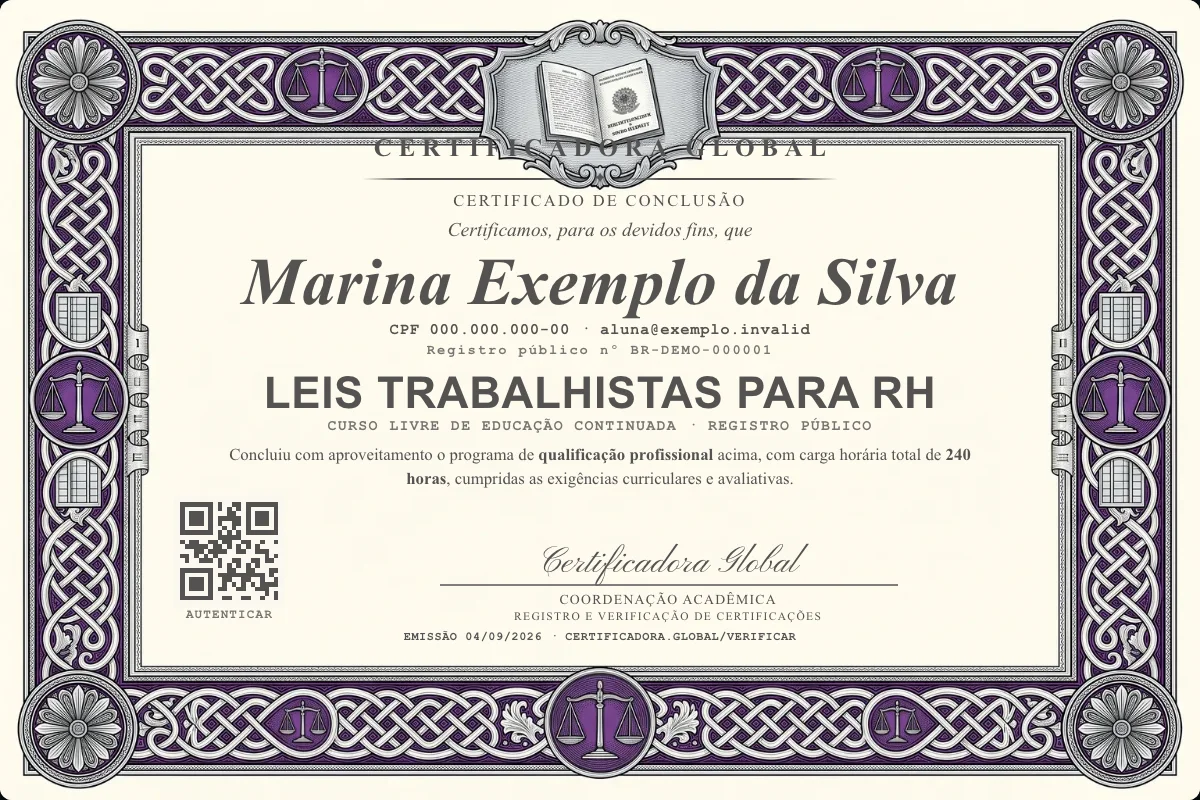 Capa do curso Leis Trabalhistas para RH