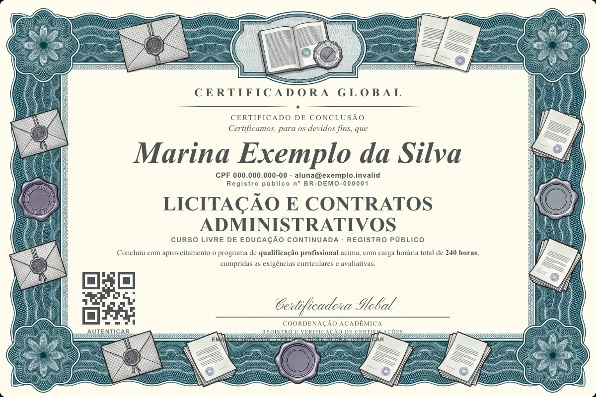 Capa do curso Licitação e Contratos Administrativos