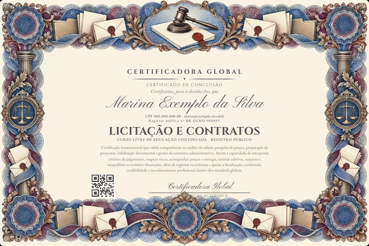 Capa do curso Licitação e Contratos
