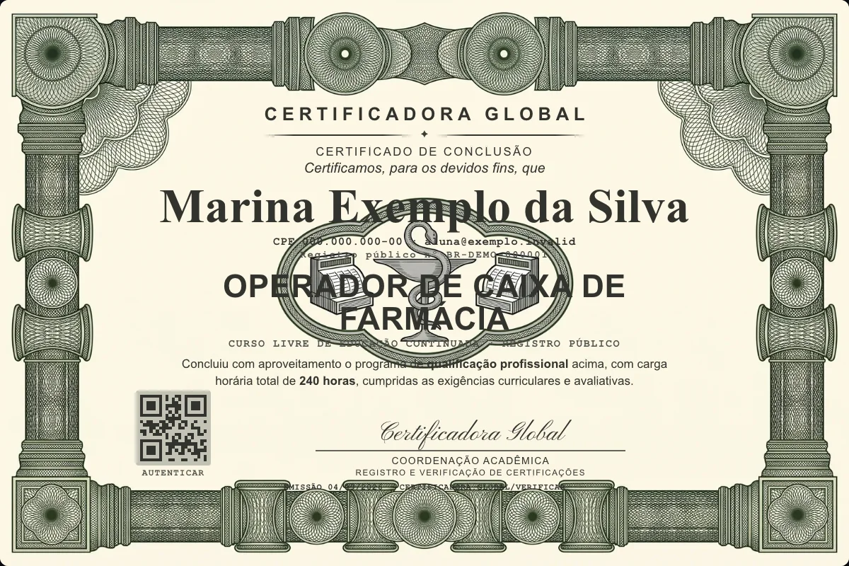 Capa do curso Operador de Caixa de Farmácia