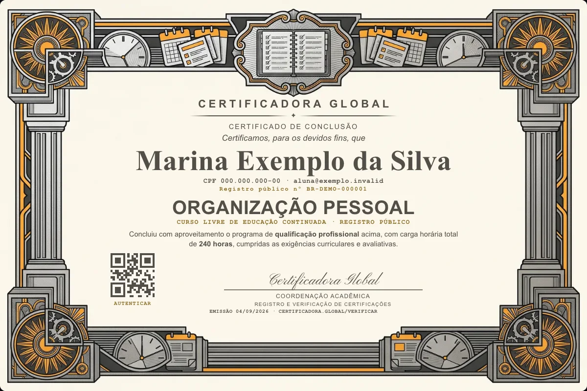 Capa do curso Organização Pessoal