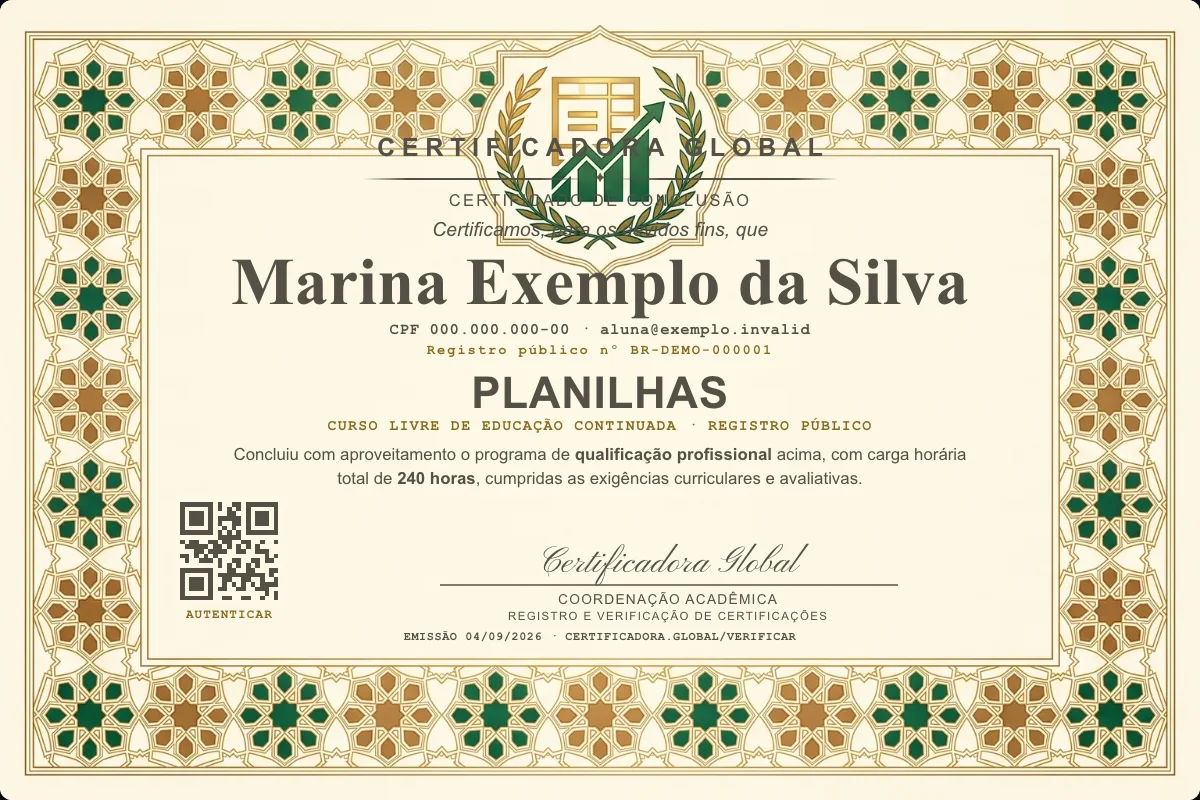 Capa do curso Planilhas