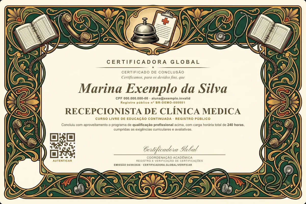 Capa do curso Recepcionista de Clínica Medica