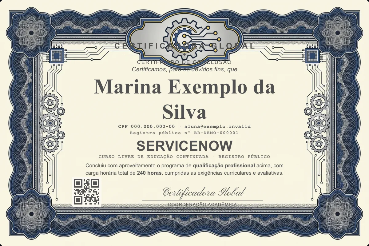 Capa do curso Servicenow