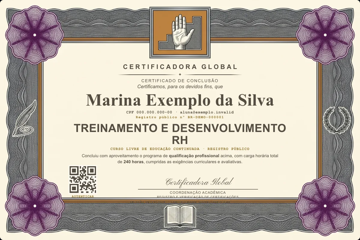 Capa do curso Treinamento e Desenvolvimento RH