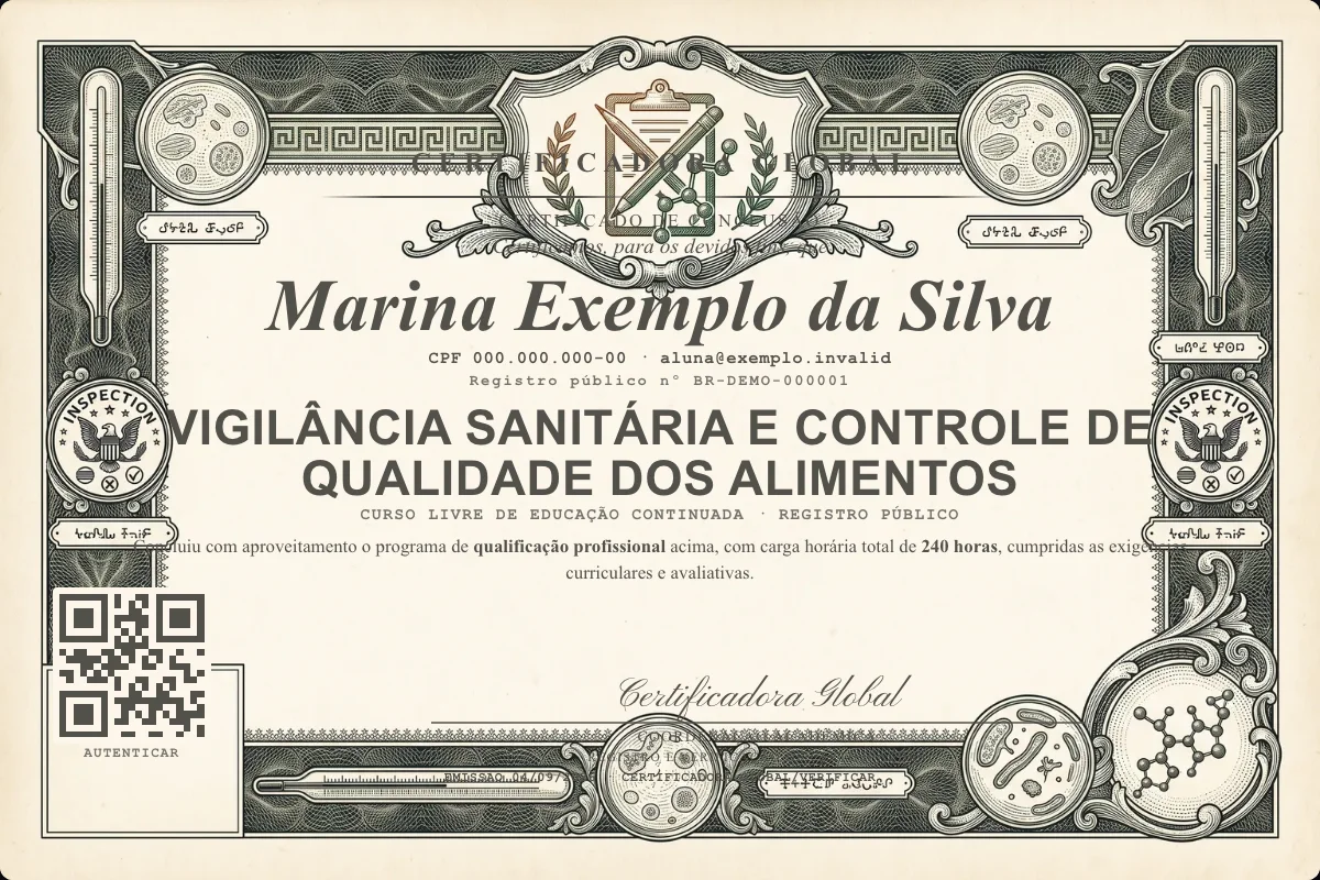 Capa do curso Vigilância Sanitária e Controle de Qualidade dos Alimentos