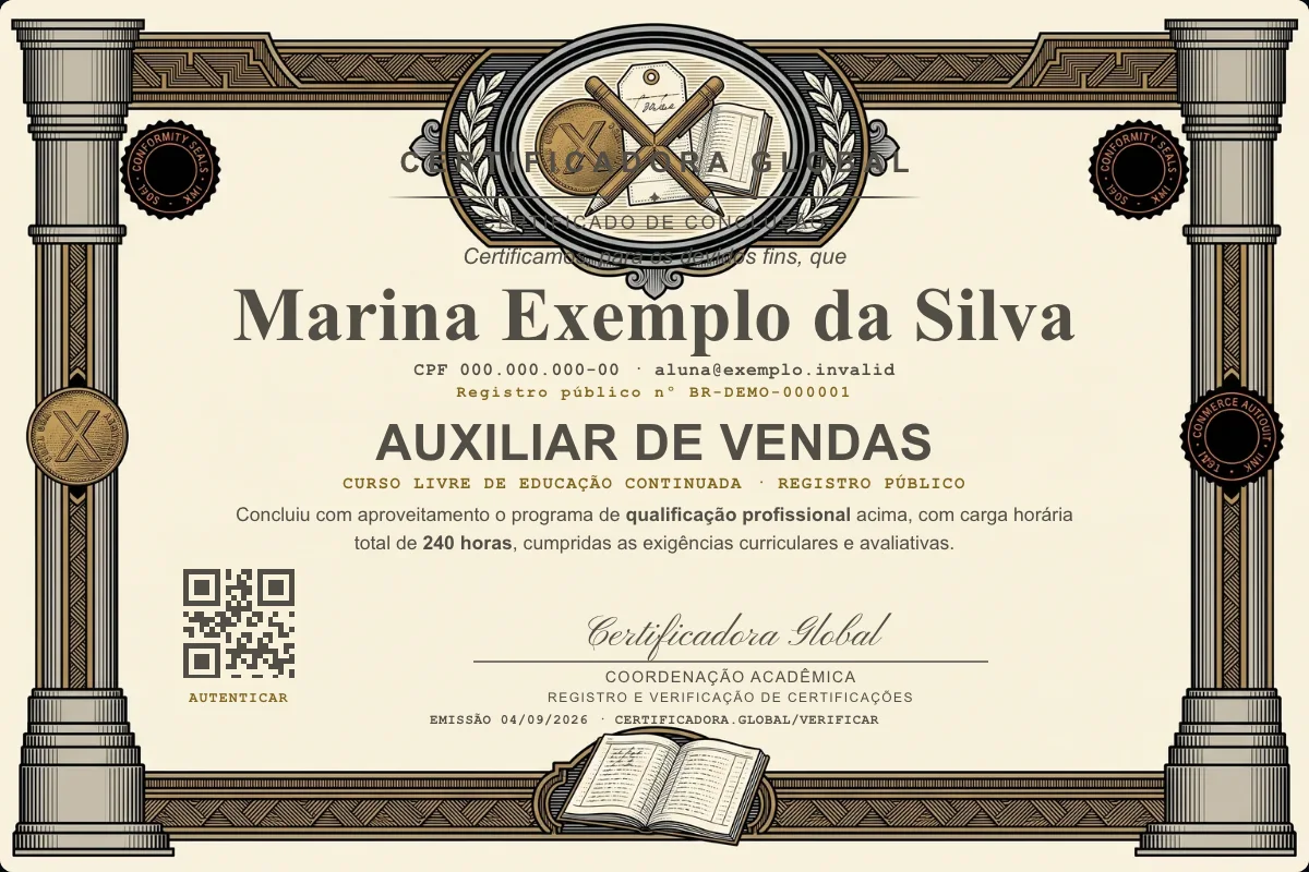 Capa do curso Auxiliar de Vendas