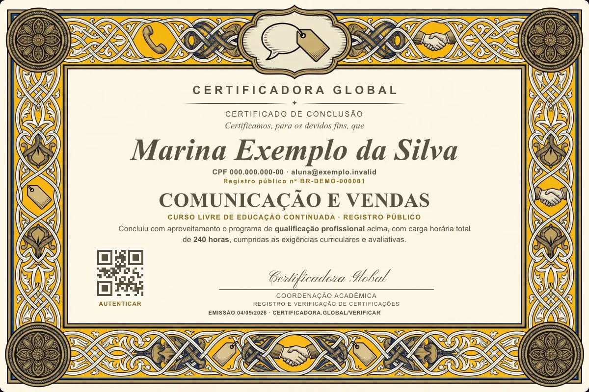 Capa do curso Comunicação e Vendas