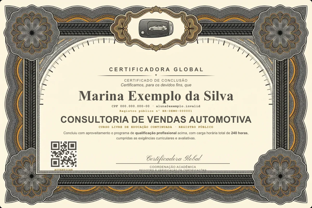 Capa do curso Consultoria de Vendas Automotiva