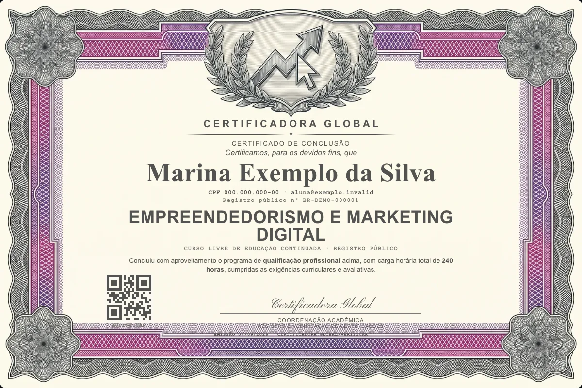 Capa do curso Empreendedorismo e Marketing Digital