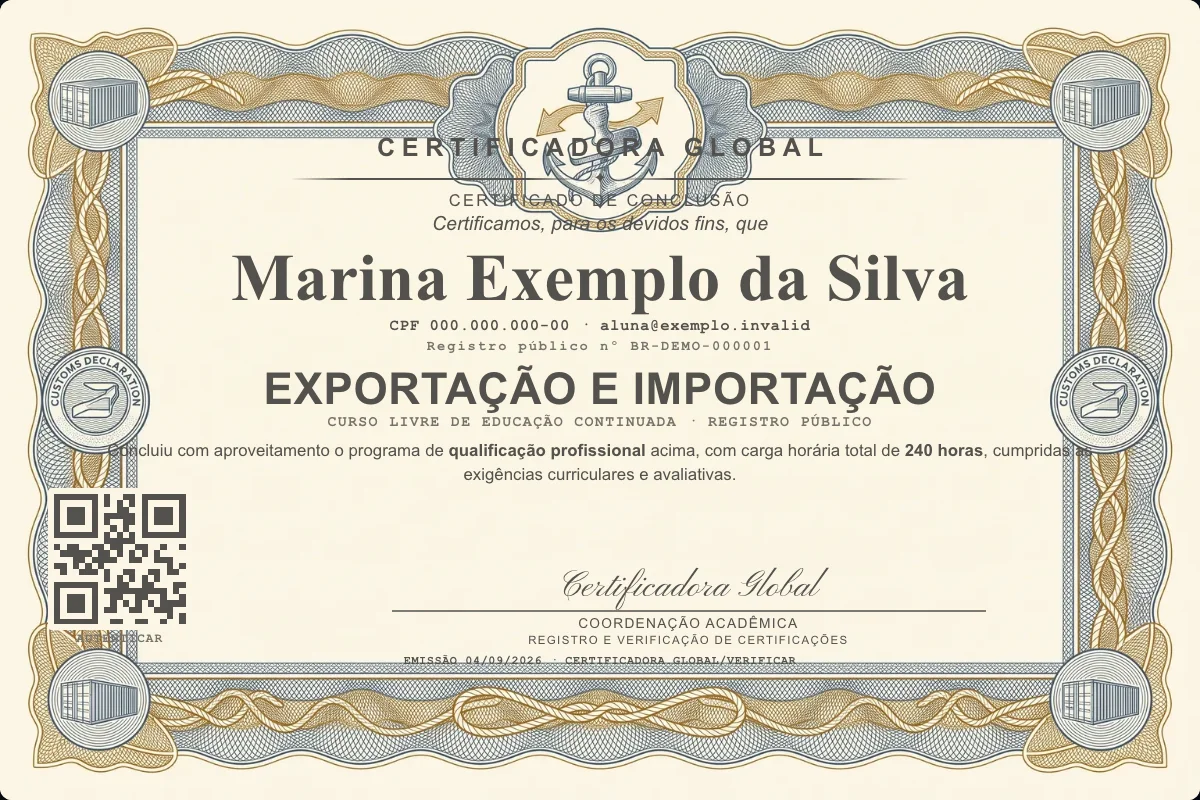 Capa do curso Exportação e Importação