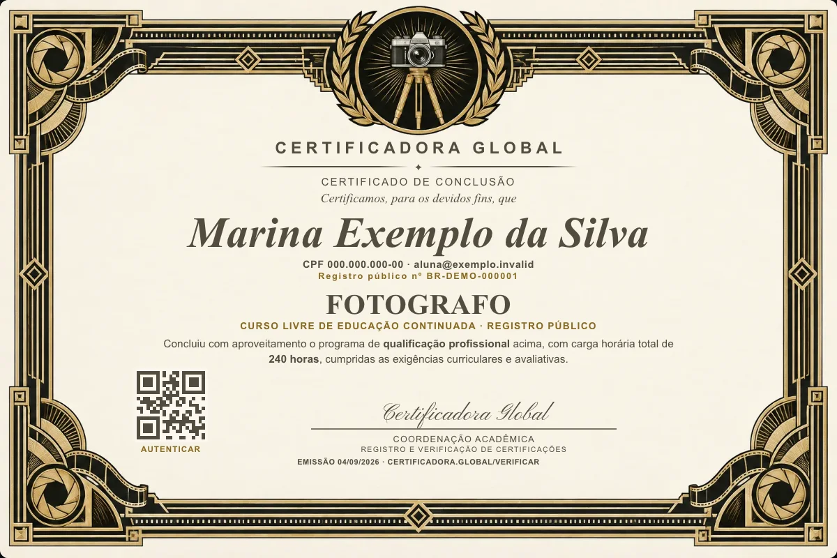 Capa do curso Fotografo